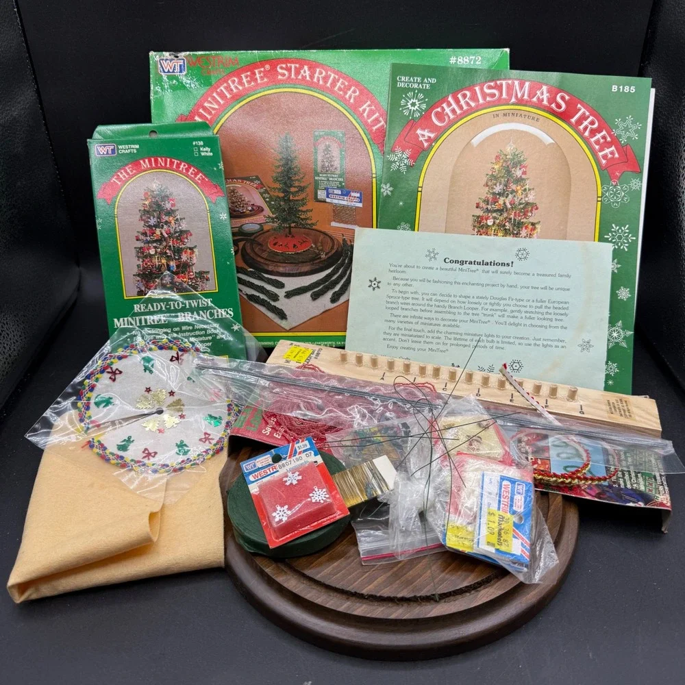 Vintage Westrim Crafts Mini Tree Starter Kit Christmas DIY Green Beaded w/ Stand - Picture 1 of 12